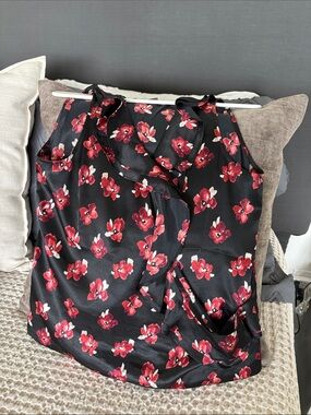 White House Black Market Black Floral A-Line Skirt with Red Flowers